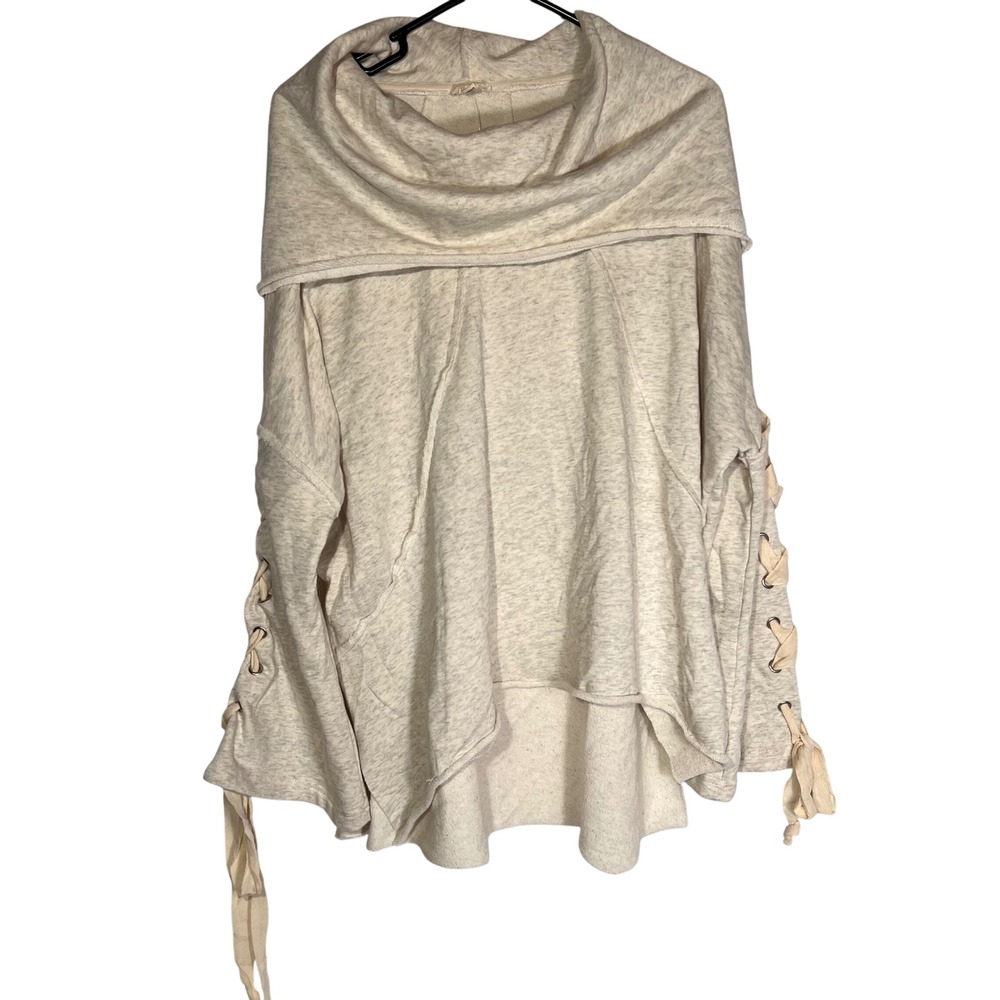 POL Cowl Neck Sweatshirt Hi Low Top Lace Up Sleeves Casual Comfy‎ - Picture 4 of 12